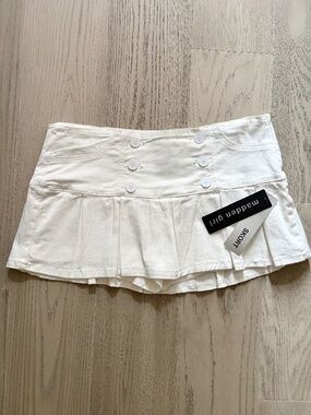 Madden Girl, White, Pleated, Denim, Ultra Mini Skort, Low Rise, L, New With Tags